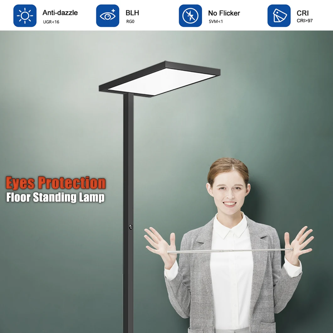 Floor Light Cmn Brand Heavy Duty Europe Office Floor Standing Lamp with Daylight Sensor and Motion Sensor, Ugr<16, CRI>95